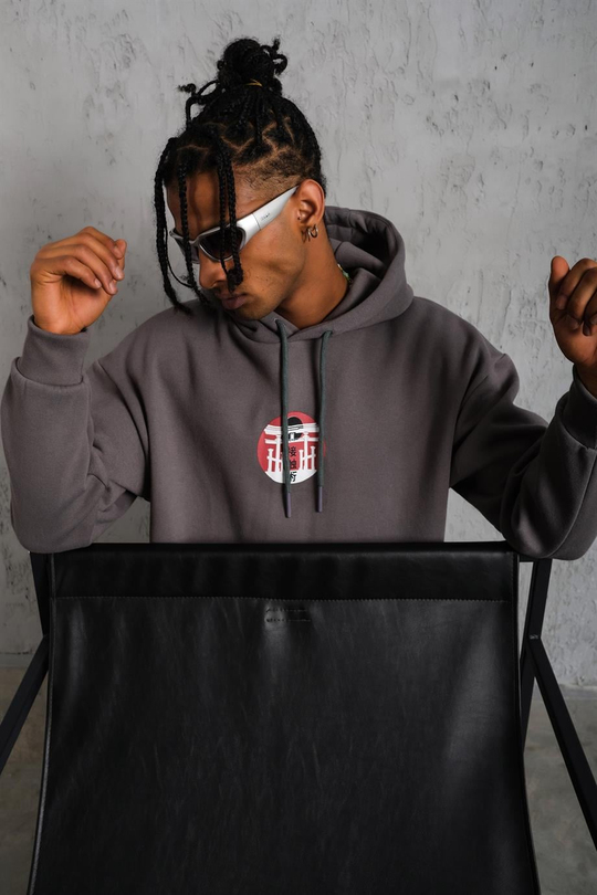 SWEATSHİRTAntrasit JAPAN Baskılı 3 İplik Oversize Kapşonlu Sweatshirt PLZ-03