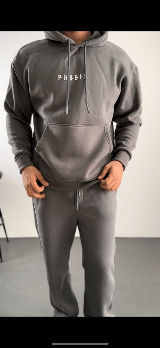 SWEATSHİRTAntrasit PHOBİA Peçli Baskılı 3 İplik Oversize Sweatshirt PLZ-32