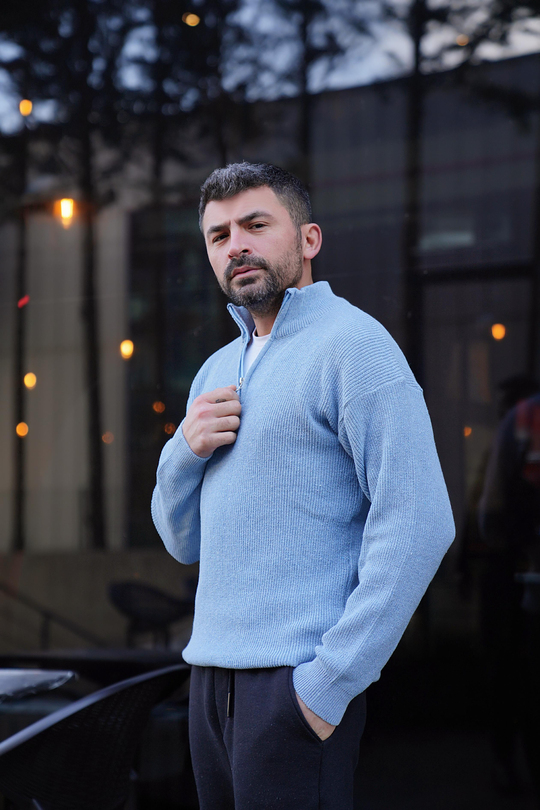 SWEATSHİRTBebemavi Fermuarlı Selanık Kumaş Kazak 