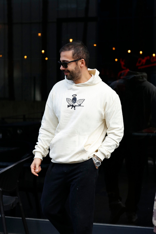 SWEATSHİRTBej 2 İplik MaskeliMelek Baskılı Kapşonlu Sweatshirt TB