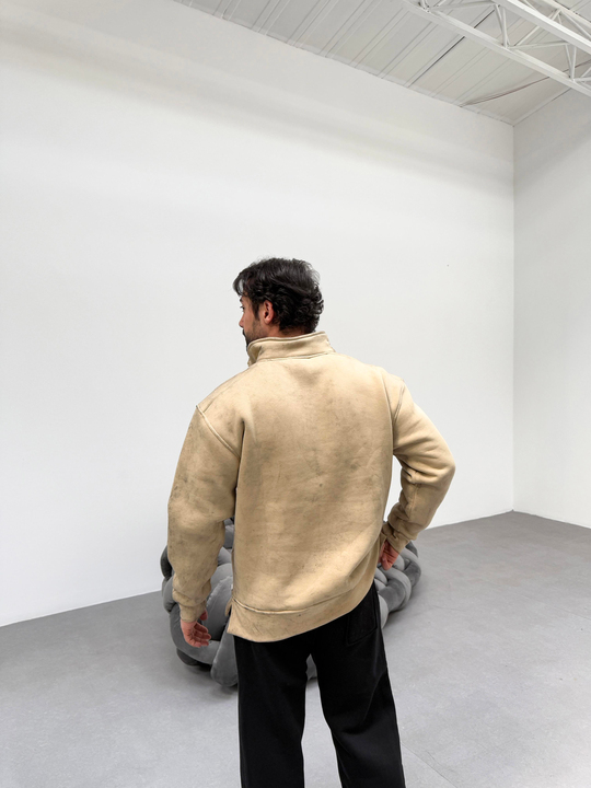 SWEATSHİRTBej Yırtmaçlı Yarı Fermuarlı Sweatshirt PLZ