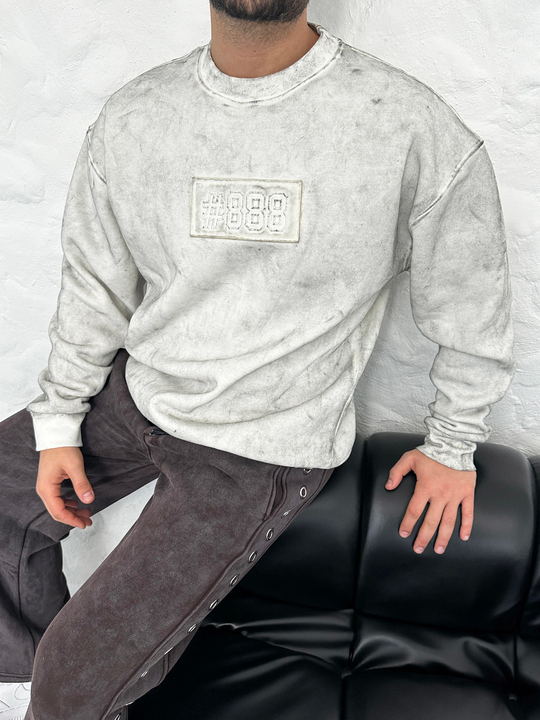 SWEATSHİRTBeyaz 888 Nakışlı Bisiklet Yaka Sweatshirt PLZ