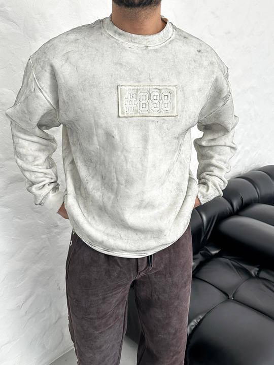 SWEATSHİRTBeyaz 888 Nakışlı Bisiklet Yaka Sweatshirt PLZ