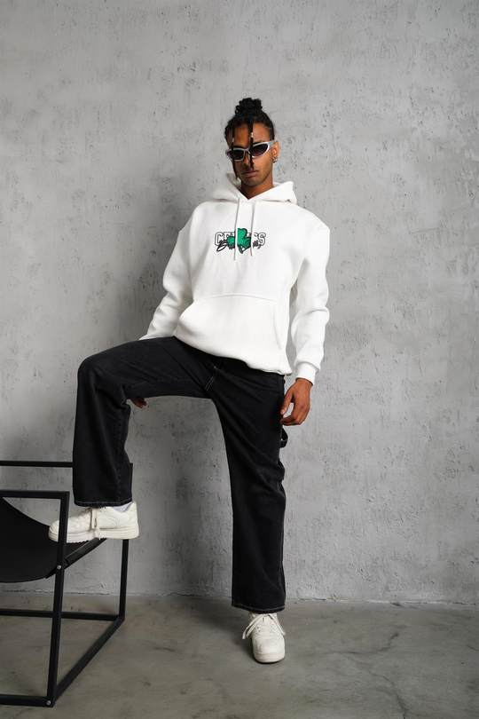 SWEATSHİRTBeyaz CELTİCS Baskılı 3 İplik Kapşonlu Oversize Sweatshirt 
