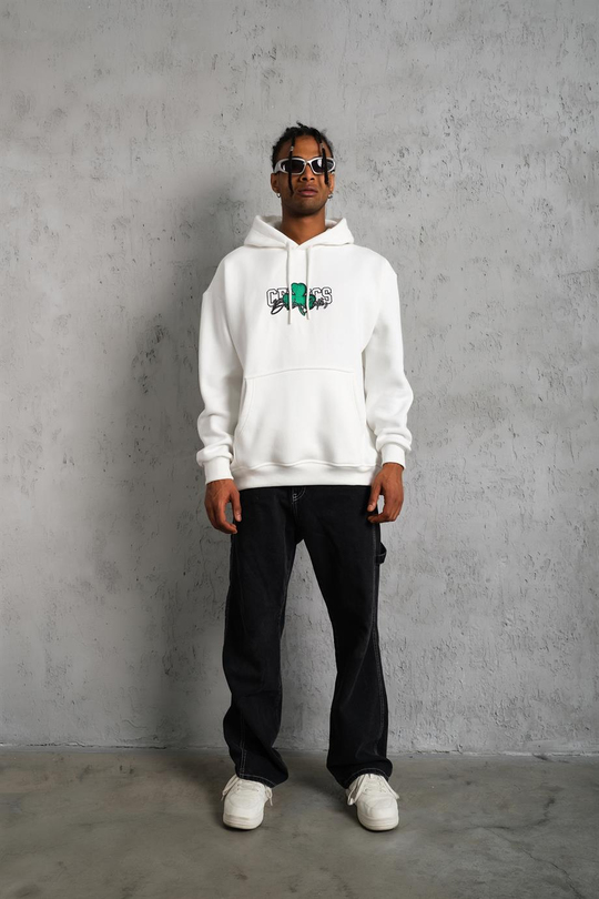 SWEATSHİRTBeyaz CELTİCS Baskılı 3 İplik Kapşonlu Oversize Sweatshirt 
