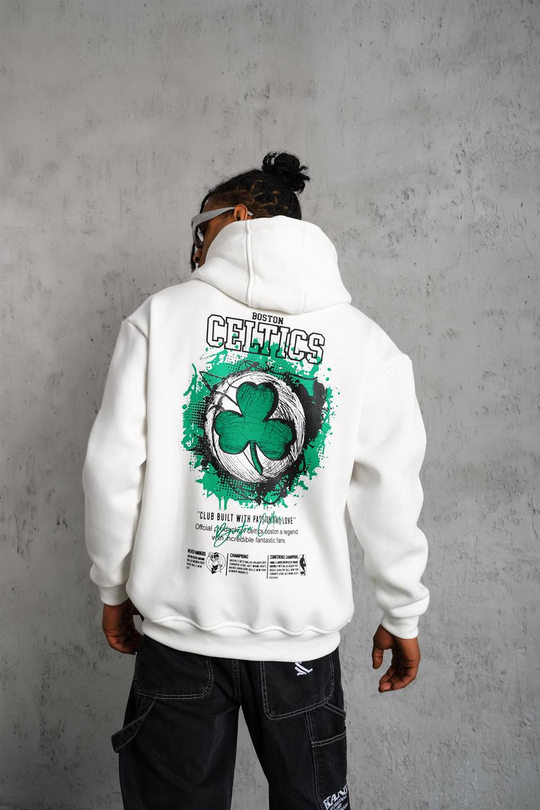 SWEATSHİRTBeyaz CELTİCS Baskılı 3 İplik Kapşonlu Oversize Sweatshirt 