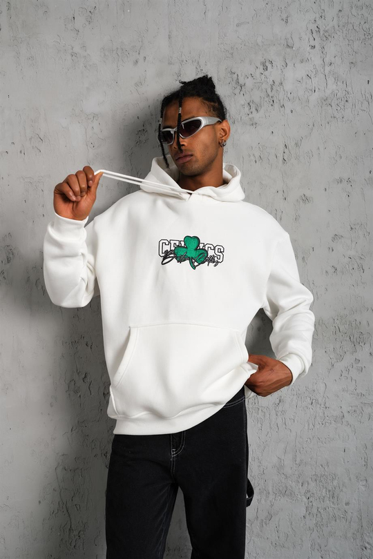 SWEATSHİRTBeyaz CELTİCS Baskılı 3 İplik Kapşonlu Oversize Sweatshirt 
