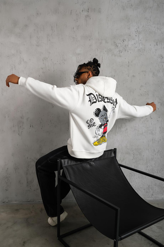 SWEATSHİRTBeyaz DISTRESSED Baskılı 3 İplik Oversize Kapşonlu Sweatshirt PLZ-34