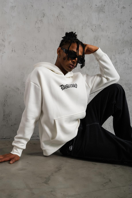 SWEATSHİRTBeyaz DISTRESSED Baskılı 3 İplik Oversize Kapşonlu Sweatshirt PLZ-34