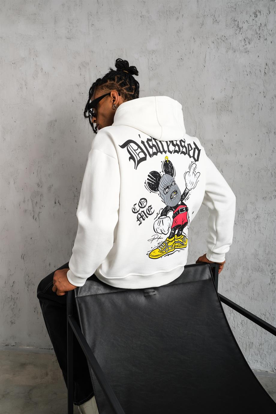 SWEATSHİRTBeyaz DISTRESSED Baskılı 3 İplik Oversize Kapşonlu Sweatshirt PLZ-34