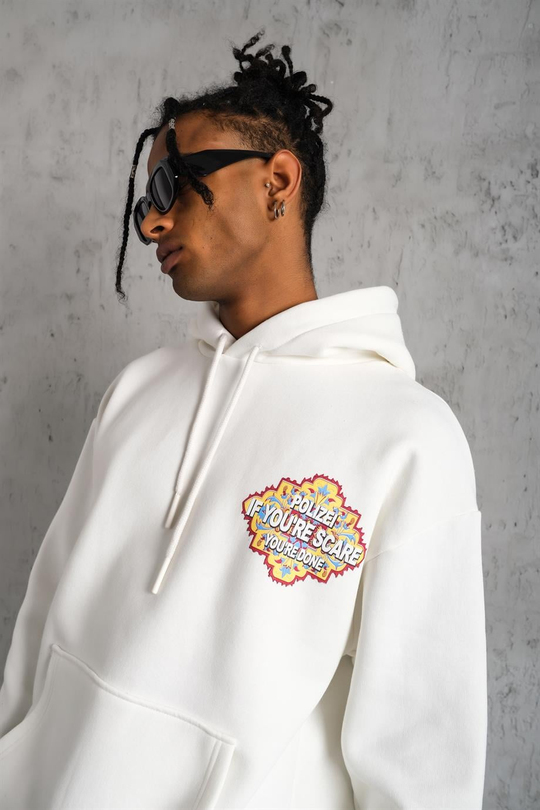 SWEATSHİRTBeyaz IF YOU SCAR Baskılı 3 İplik Kapşonlu Oversize Sweatshirt