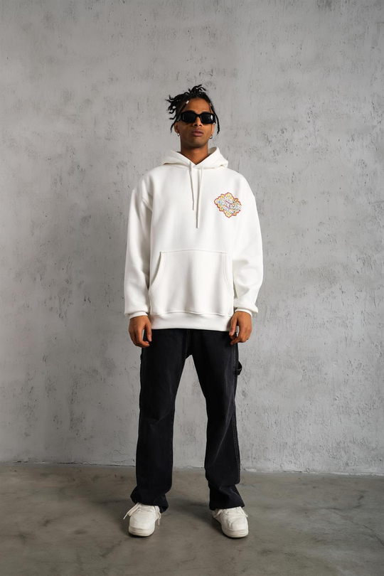 SWEATSHİRTBeyaz IF YOU SCAR Baskılı 3 İplik Kapşonlu Oversize Sweatshirt