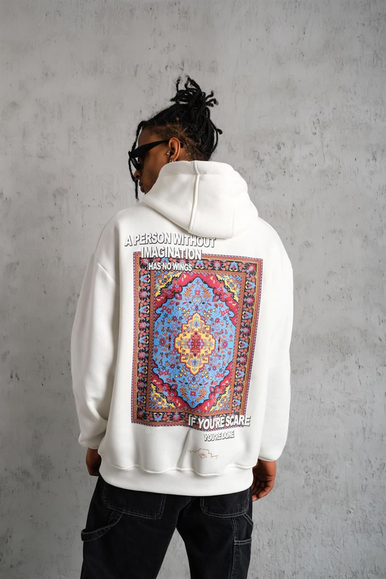 SWEATSHİRTBeyaz IF YOU SCAR Baskılı 3 İplik Kapşonlu Oversize Sweatshirt