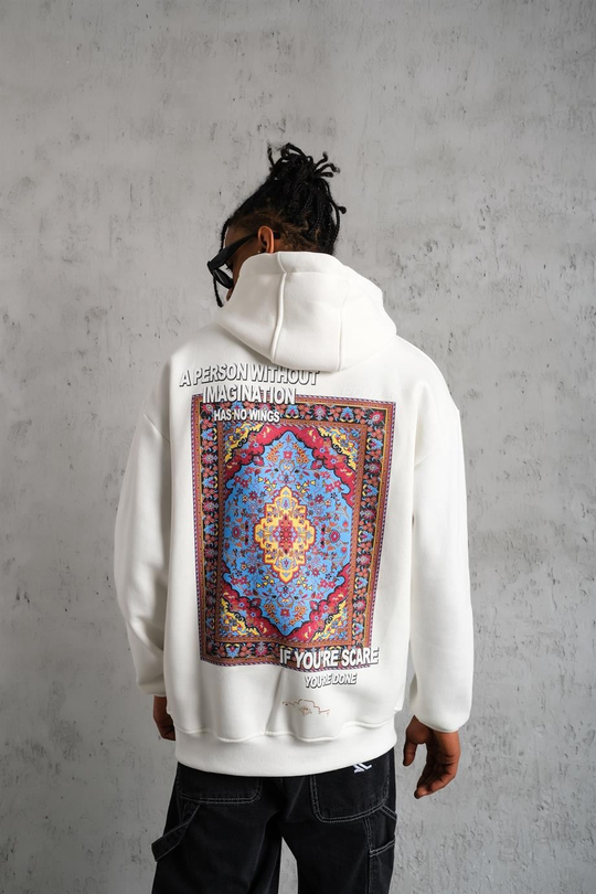 SWEATSHİRTBeyaz IF YOU SCAR Baskılı 3 İplik Kapşonlu Oversize Sweatshirt
