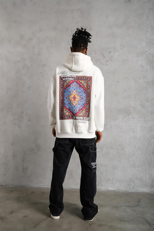 SWEATSHİRTBeyaz IF YOU SCAR Baskılı 3 İplik Kapşonlu Oversize Sweatshirt