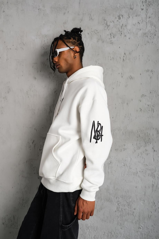 SWEATSHİRTBeyaz KOBE Peçli Baskılı 3 İplik Oversize Kapşonlu Sweatshirt PLZ-37