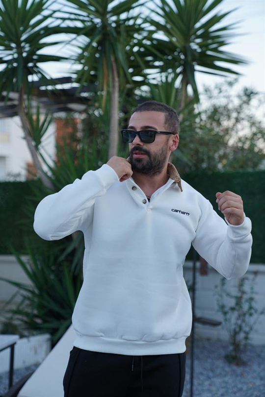 SWEATSHİRTBeyaz Yaka Kadife 3 İplik Çift Düğmeli Sweatshirt SNZ 8311