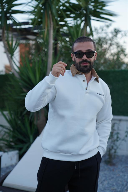 SWEATSHİRTBeyaz Yaka Kadife 3 İplik Çift Düğmeli Sweatshirt SNZ 8311