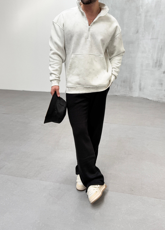 SWEATSHİRTBeyaz Yırtmaçlı Yarı Fermuarlı Sweatshirt PLZ