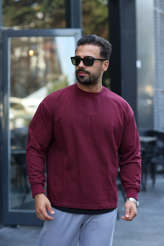 SWEATSHİRTBordo 2 İplik Şardonlu Bisiklet Yaka Sweatshirt 
