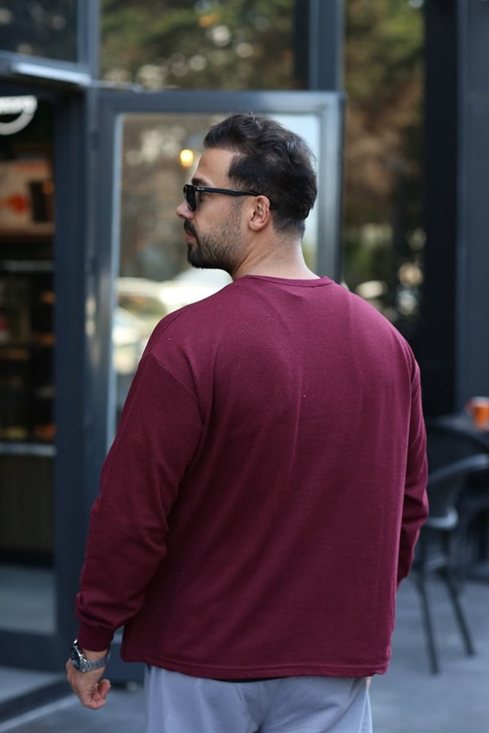 SWEATSHİRTBordo 2 İplik Şardonlu Bisiklet Yaka Sweatshirt 
