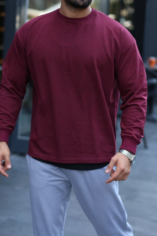 SWEATSHİRTBordo 2 İplik Şardonlu Bisiklet Yaka Sweatshirt 