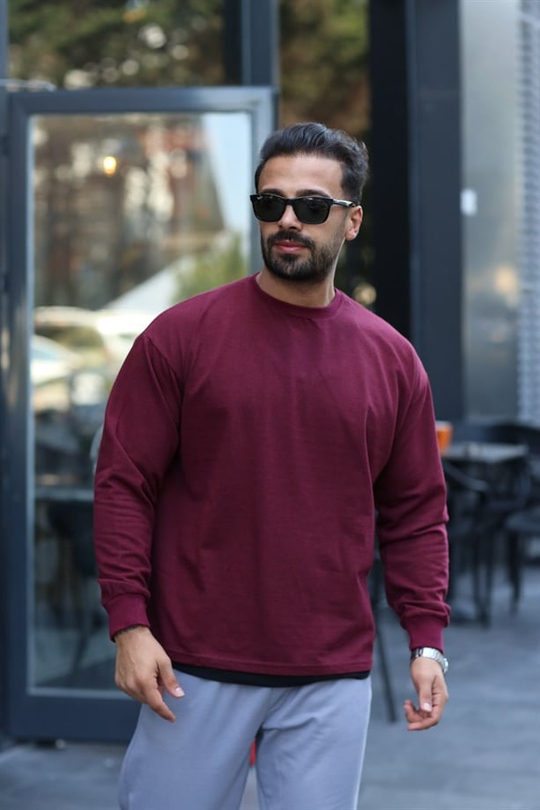 SWEATSHİRTBordo 2 İplik Şardonlu Bisiklet Yaka Sweatshirt 