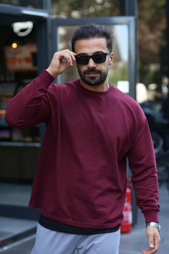 SWEATSHİRTBordo 2 İplik Şardonlu Bisiklet Yaka Sweatshirt 