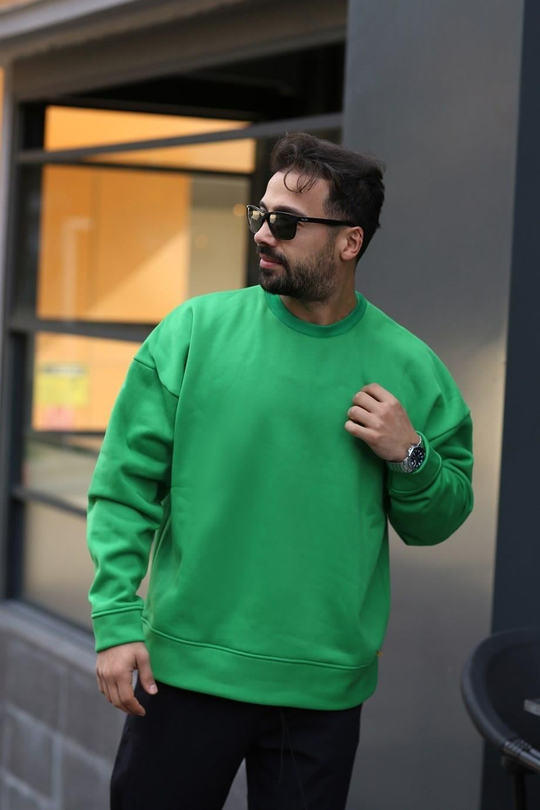 SWEATSHİRTÇam Yeşili 3 İplik Bisiklet Yaka Hoodie  Sweatshirt SC