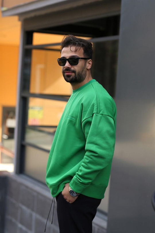 SWEATSHİRTÇam Yeşili 3 İplik Bisiklet Yaka Hoodie  Sweatshirt SC