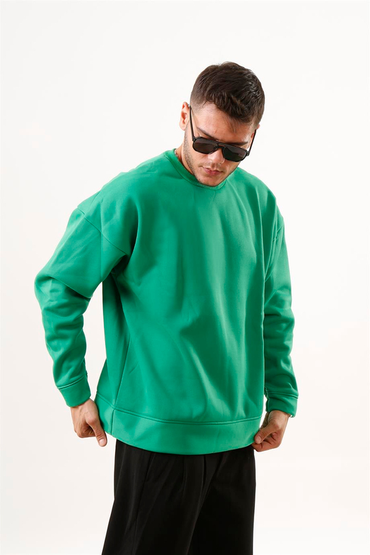 SWEATSHİRTÇamyeşili 3 İplik Oversize Bisiklet Yaka Hoodie SC