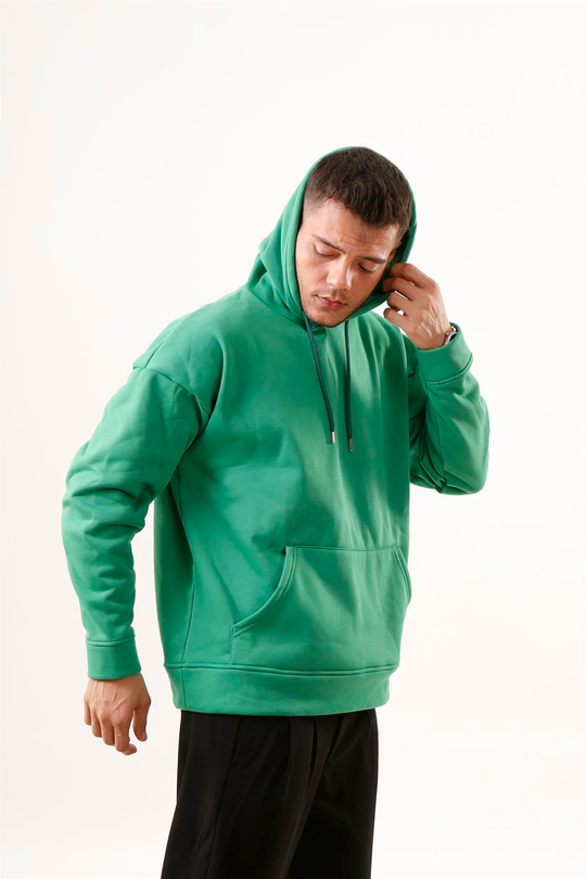 SWEATSHİRTÇamyeşili 3 İplik Oversize Kapşonlu Hoodie SC