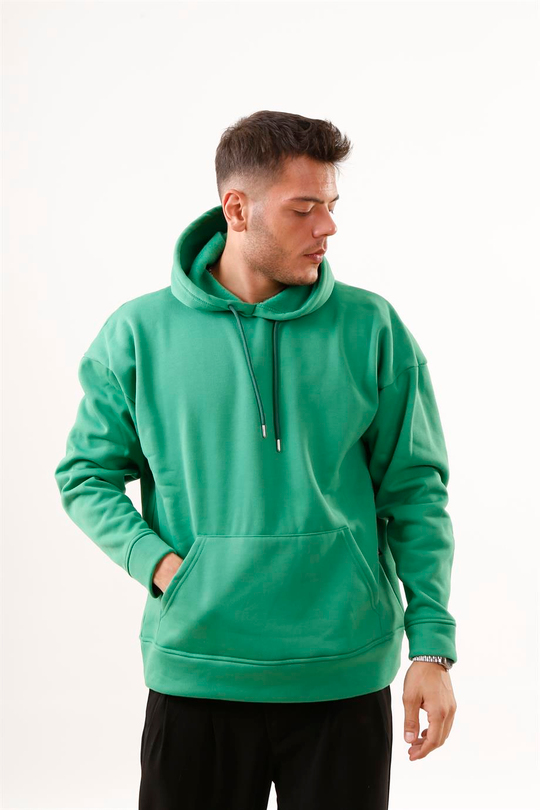SWEATSHİRTÇamyeşili 3 İplik Oversize Kapşonlu Hoodie SC