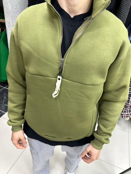 SWEATSHİRTÇamyeşili Yarım Fermuarlı Düz Fermuarı Uzun Sweatshirt SNZ