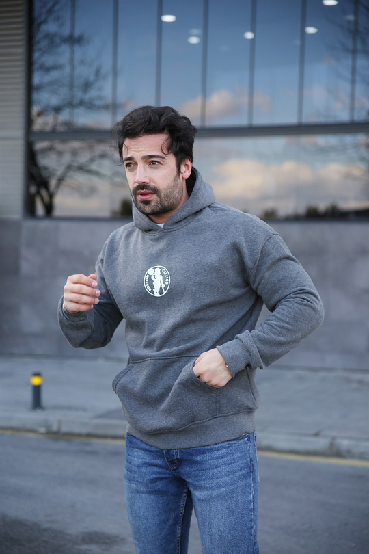 SWEATSHİRTErkek 3 İplik Gri Celtic Sırt  Baskılı Kapşonlu Sweatshirt 
