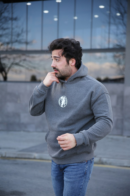 SWEATSHİRTErkek 3 İplik Gri Celtic Sırt  Baskılı Kapşonlu Sweatshirt 