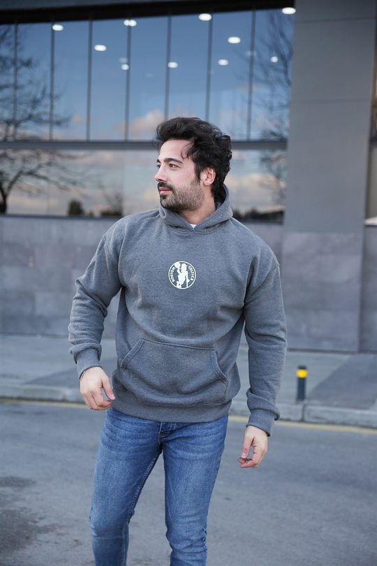 SWEATSHİRTErkek 3 İplik Gri Celtic Sırt  Baskılı Kapşonlu Sweatshirt 