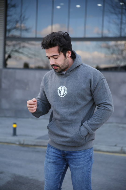 SWEATSHİRTErkek 3 İplik Gri Celtic Sırt  Baskılı Kapşonlu Sweatshirt 