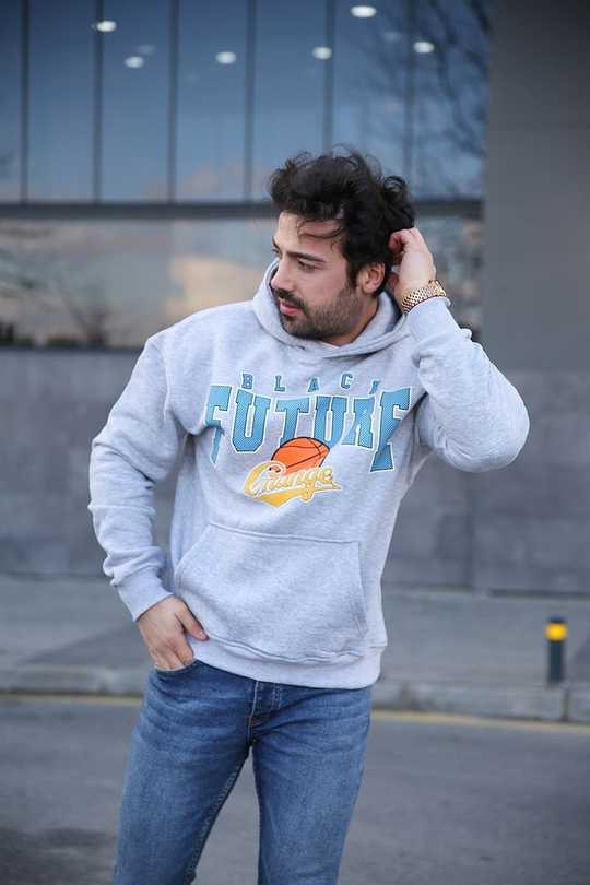SWEATSHİRTErkek 3 İplik Gri Future Kapşonlu Sweatshirt 