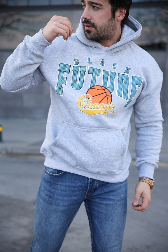 SWEATSHİRTErkek 3 İplik Gri Future Kapşonlu Sweatshirt 