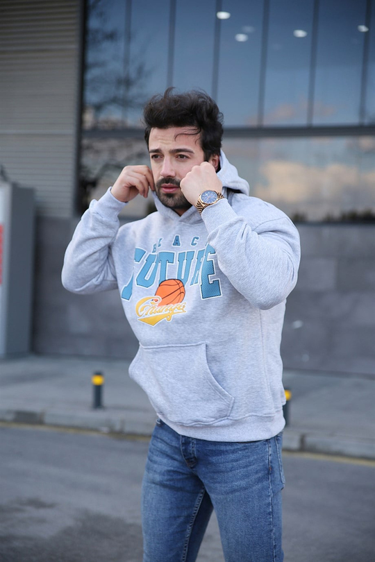 SWEATSHİRTErkek 3 İplik Gri Future Kapşonlu Sweatshirt 