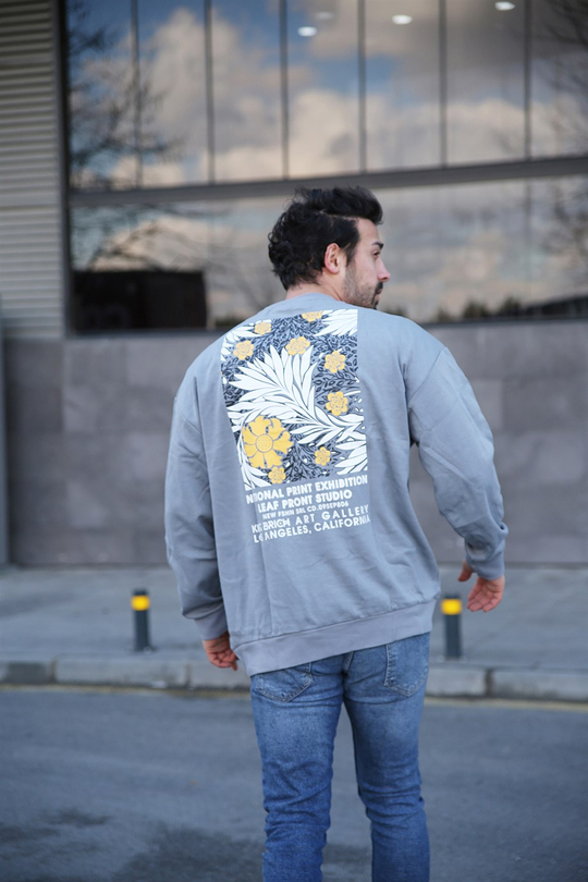 SWEATSHİRTErkek 3 İplik Gri New For All Sırt  Baskılı Sweatshirt 
