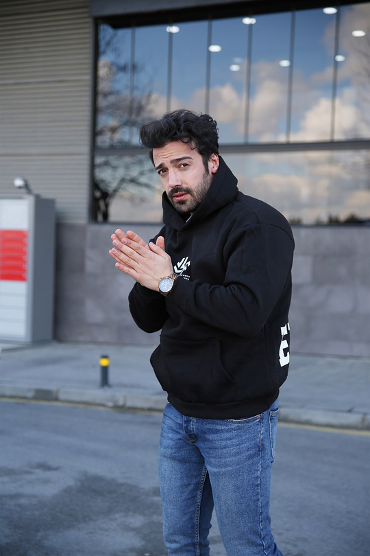 SWEATSHİRTErkek 3 İplik Siyah Fallow Sırt  Baskılı Kapşonlu Sweatshirt 