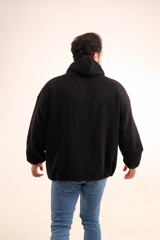 SWEATSHİRTErkek 3 İplik Siyah Freak İn The Room Baskılı Kapşonlu Sweatshirt