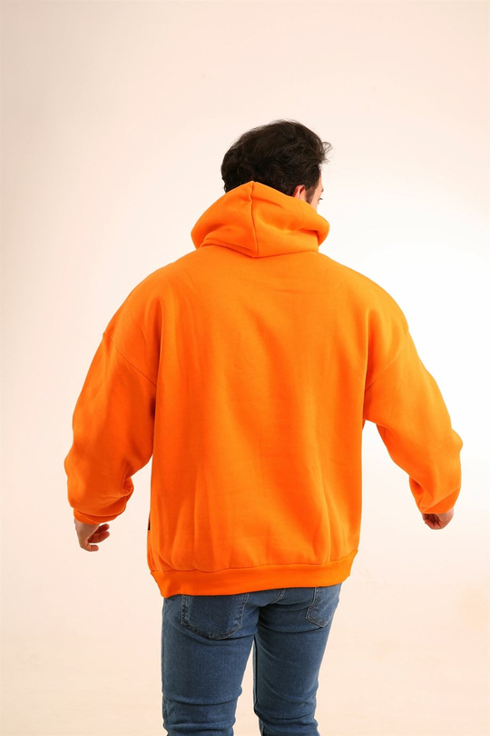 SWEATSHİRTErkek 3 İplik Turuncu Whoopseeddoo Baskılı Kapşonlu Sweatshirt 