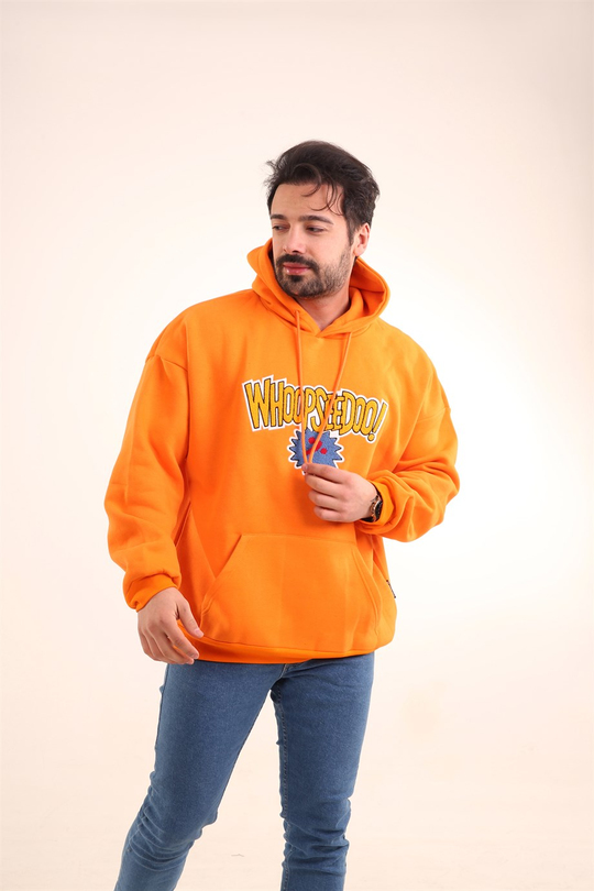 SWEATSHİRTErkek 3 İplik Turuncu Whoopseeddoo Baskılı Kapşonlu Sweatshirt 