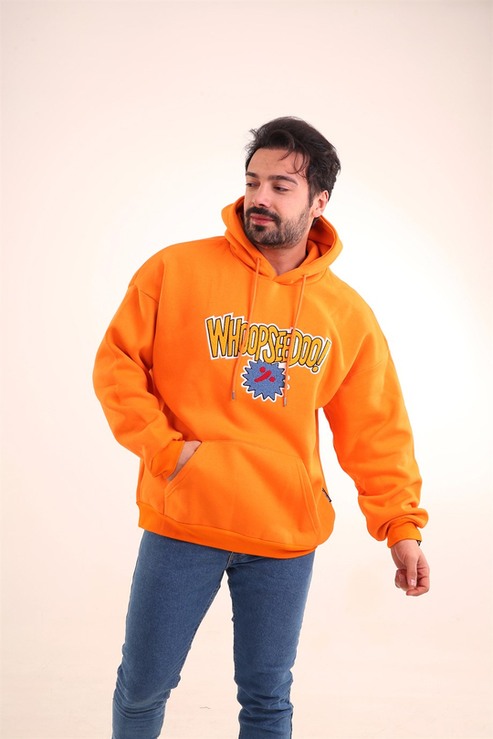 SWEATSHİRTErkek 3 İplik Turuncu Whoopseeddoo Baskılı Kapşonlu Sweatshirt 
