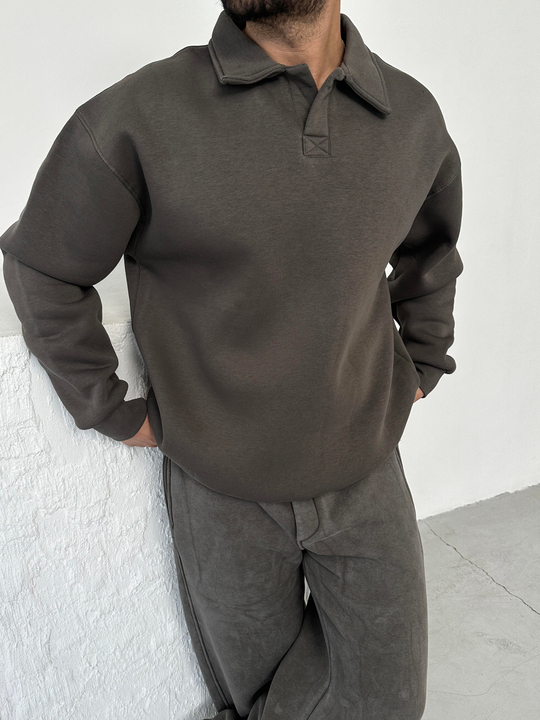 SWEATSHİRTFüme 3 İplik Oversize Polo yaka PLZ