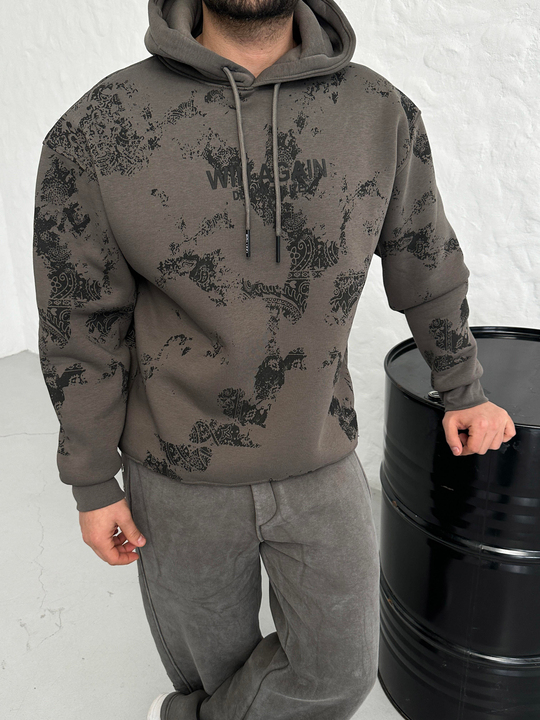 SWEATSHİRTFüme WIN AGAIN Fosfor Baskılı Kapşonlu Sweatshirt PLZ