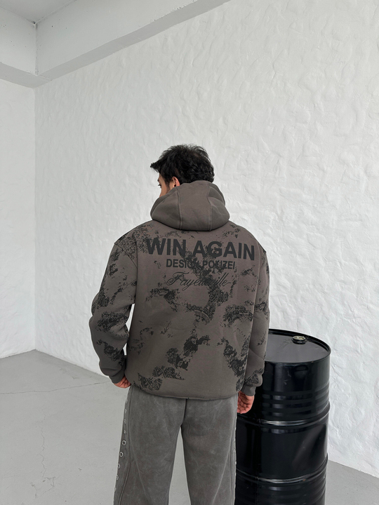 SWEATSHİRTFüme WIN AGAIN Fosfor Baskılı Kapşonlu Sweatshirt PLZ